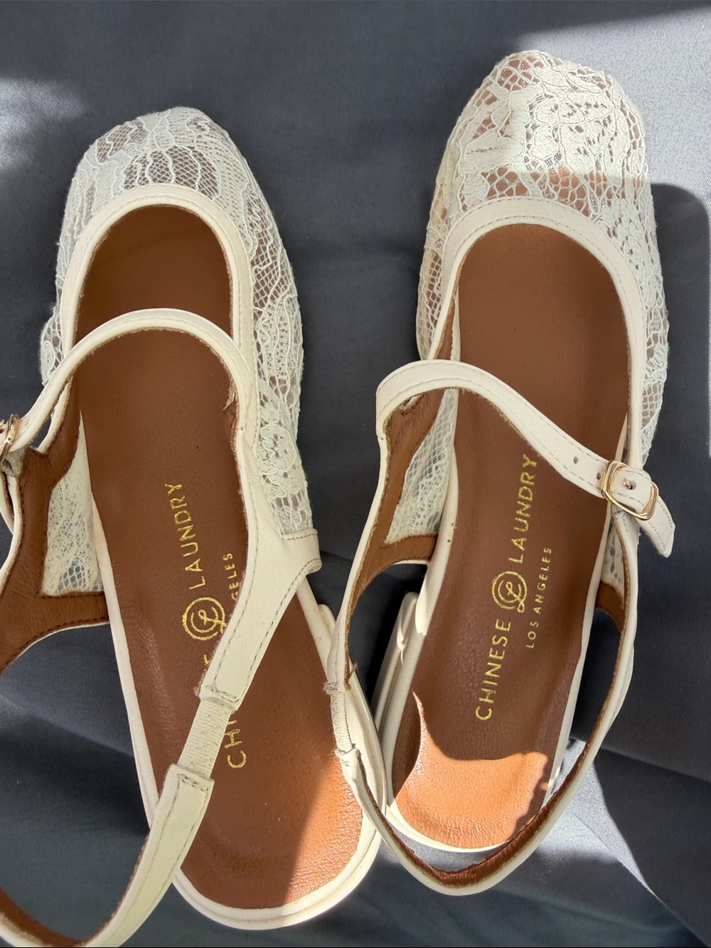 Chinese Laundry Cream Lace Mary Jane Mules